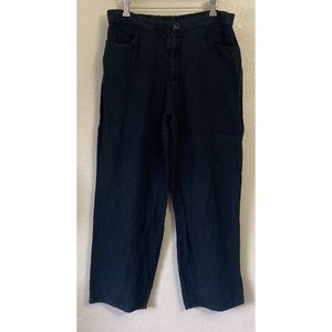 Flax Linen High Waist Elastic Waistband On Back Straight Leg Pants Black Size M